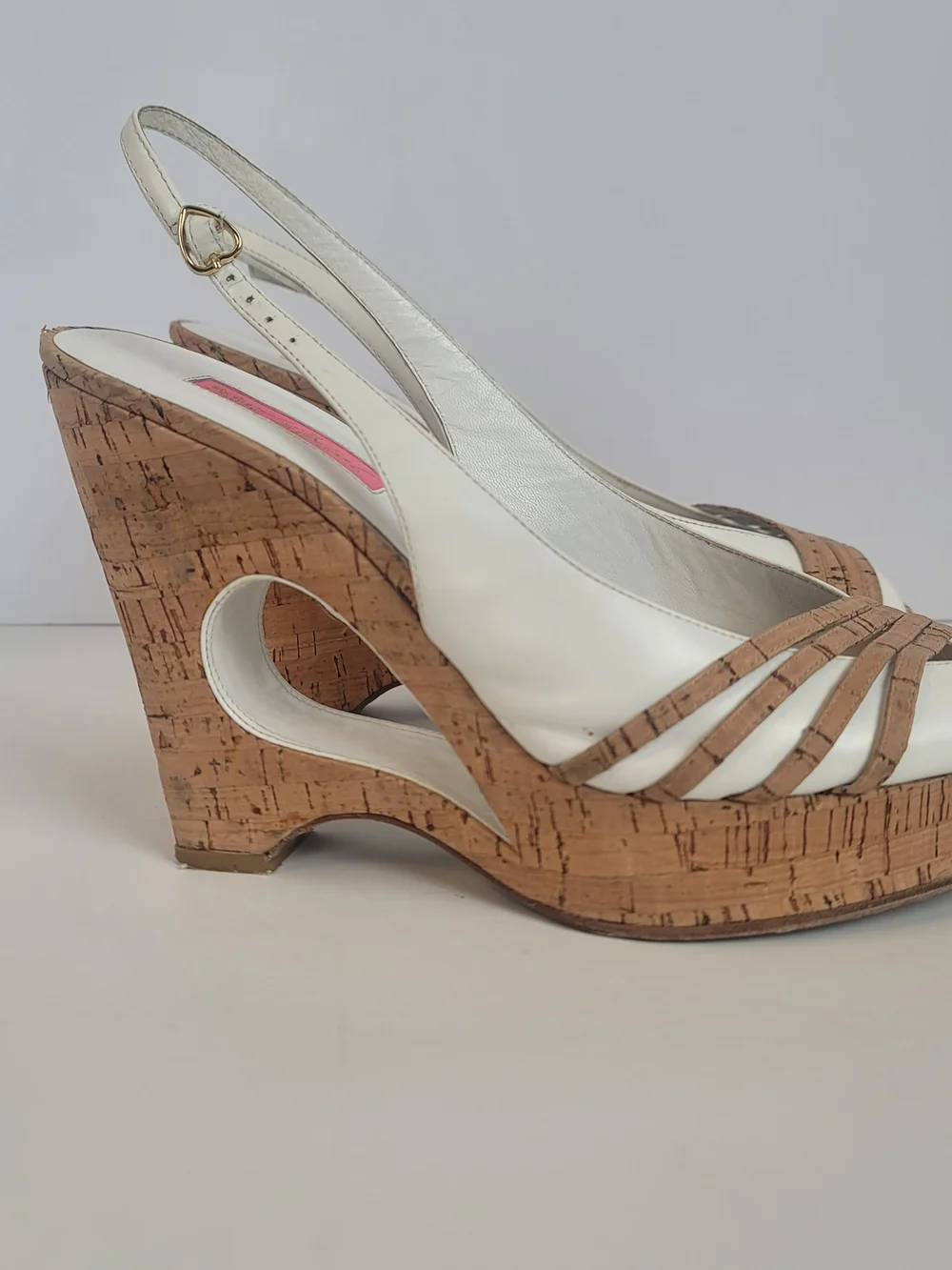 Betsey Johnson June Leather Cork Platform High Heel Wedge Sandals Cork Straps 10